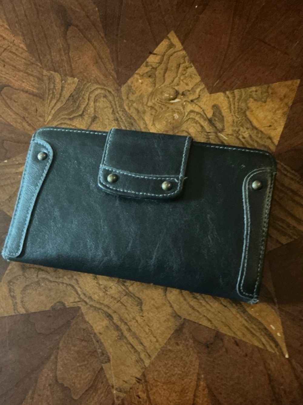 Black and Dark Teal Leather-Look Wallet